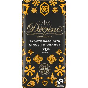 Divine 70% Dark Chocolate with Ginger and Orange 100g